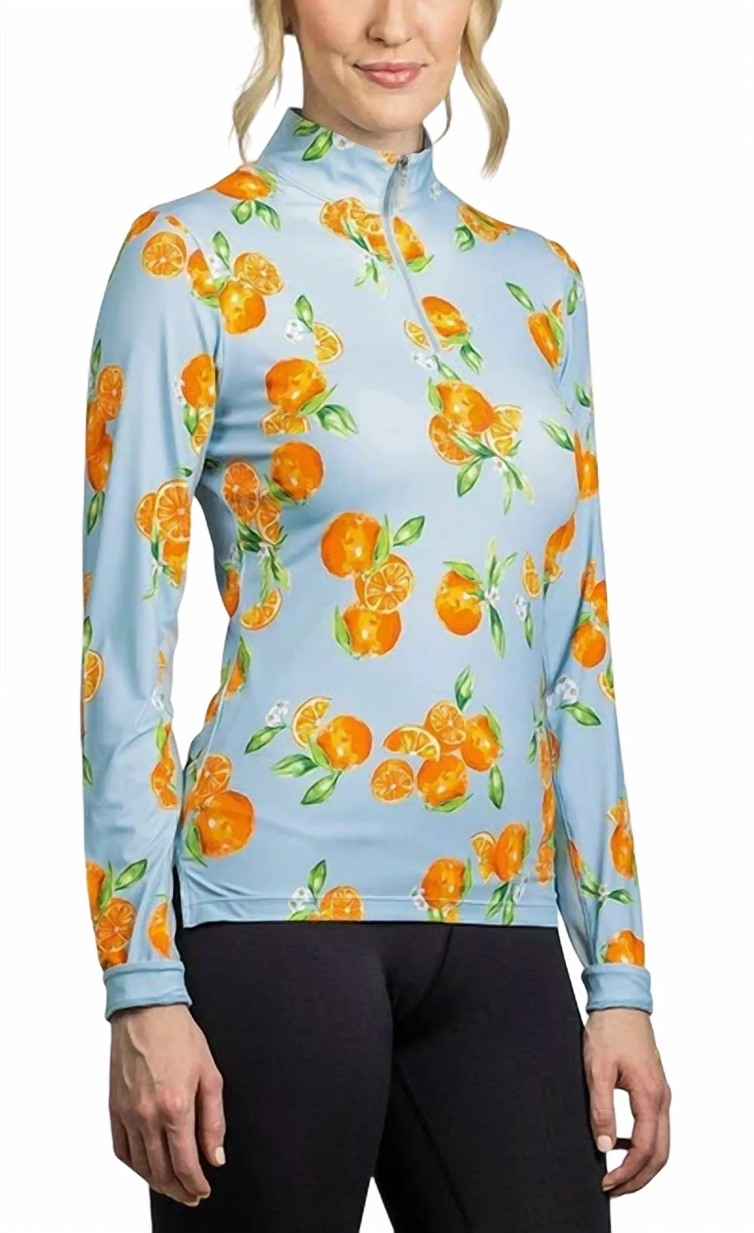 1/4 Zip Long Sleeve Sun Shirt In Light Blue Oranges