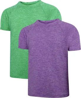 2 Pack Boys Dry-Fit Athletic Shirt Short Sleeve Crew Neck Moisture Wicking Performance Tees for Youth Teens 4-16Y