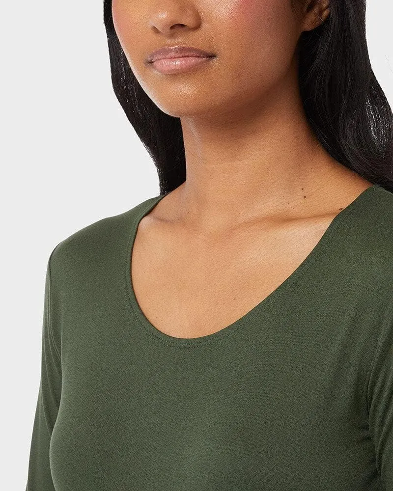 32 Degrees Women's Lightweight Baselayer Scoop Top | Long Sleeve | Form Fitting | 4-Way Stretch | Thermal