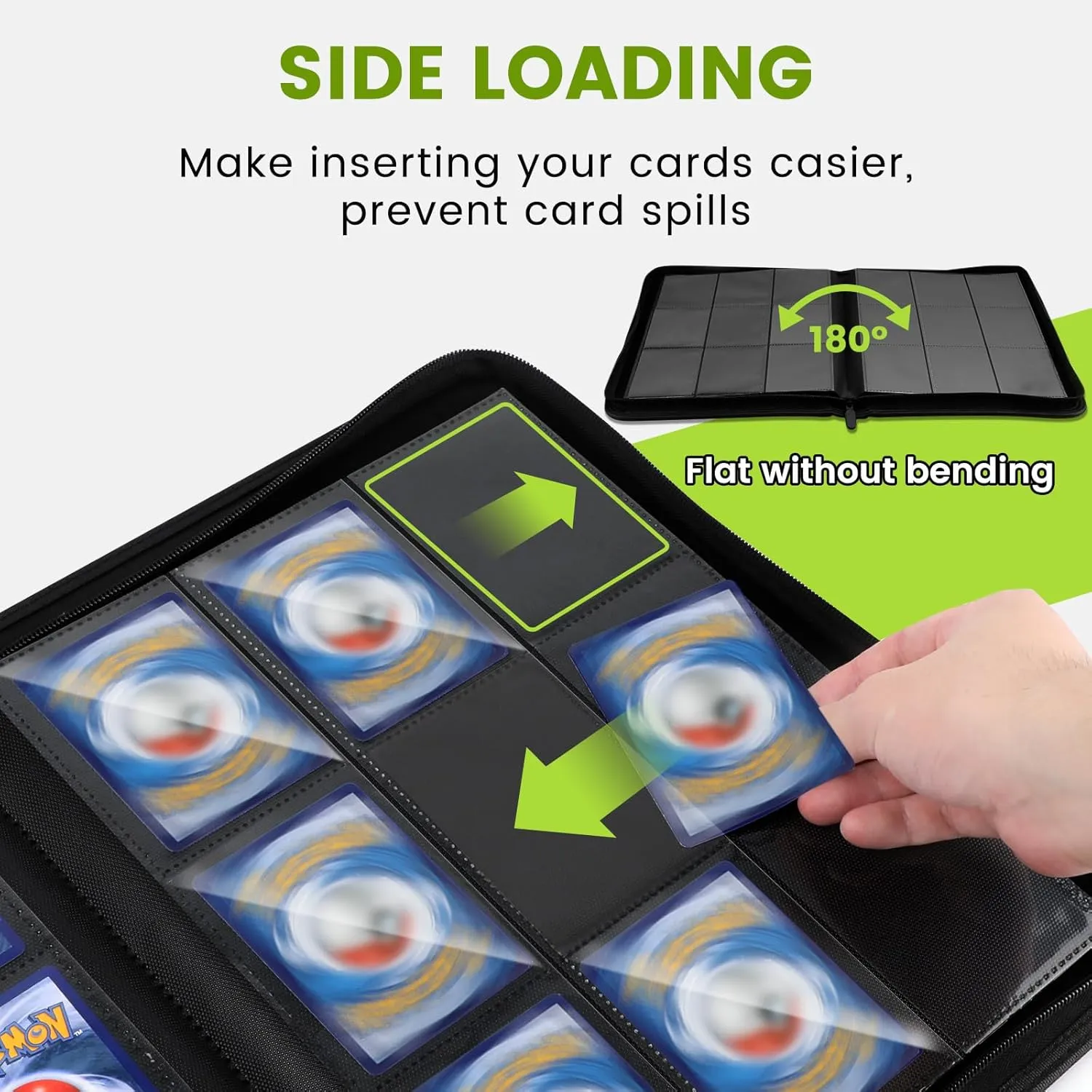 9 Pocket Card Binder, Premium Ringless Trading Card Binder 360 Side Loading Pocket PU Card Collection Binder, Sturdy Collectible Card Albums Card Folder for MTG, TCG, Sports Cards, Game Cards