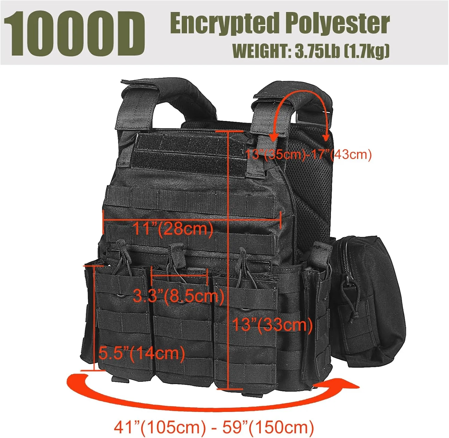 Airsoft Vest for Men Adjustable Modular Tactical Vest with Removable Pouch Adults Breathable Tactical Paintball Vest