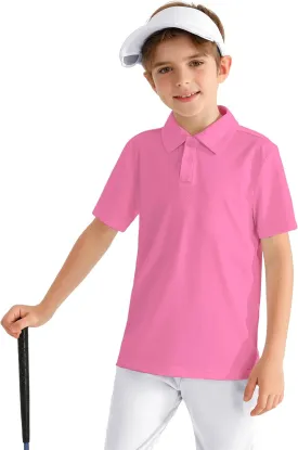 Boys' Performance Polo Shirt - Golf Grid Short Sleeve Collar Shirts Youth Stretch Quick Dry Lightweight Athletic UPF50 