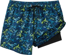 Boys Swim Trunks with Compression Liner Boys Stretch Swim Shorts Quick Dry 2 in 1 Beach Shorts 4-17 Y