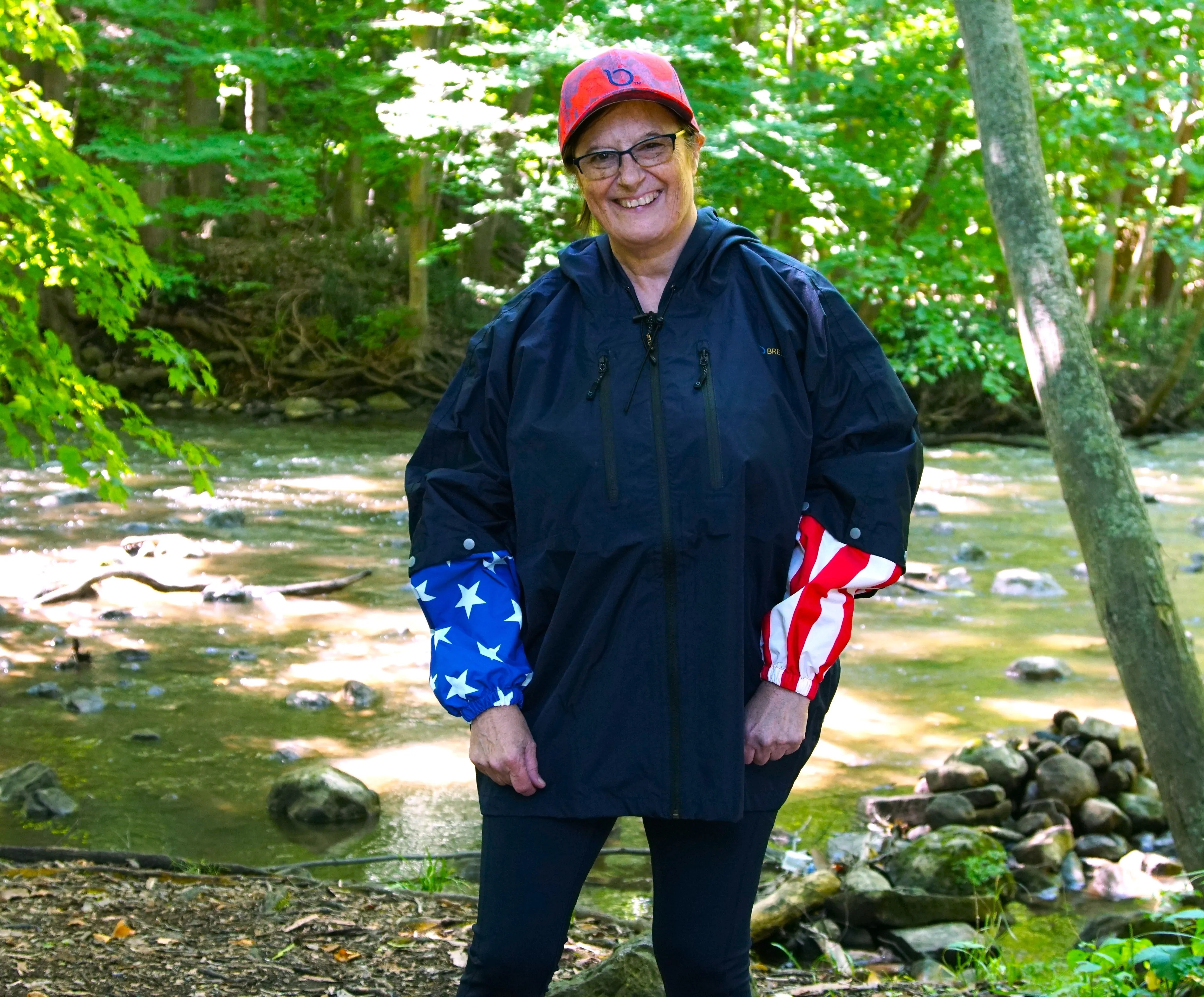 Brella Navy Blue Rain Jacket w/ Stars   Stripes Snap-on Sleeves Unisex