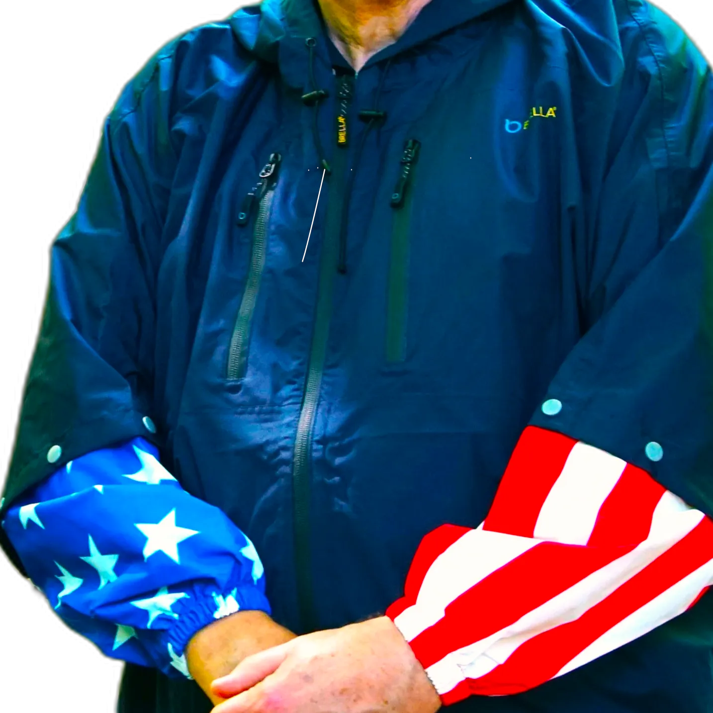 Brella Navy Blue Rain Jacket w/ Stars   Stripes Snap-on Sleeves Unisex
