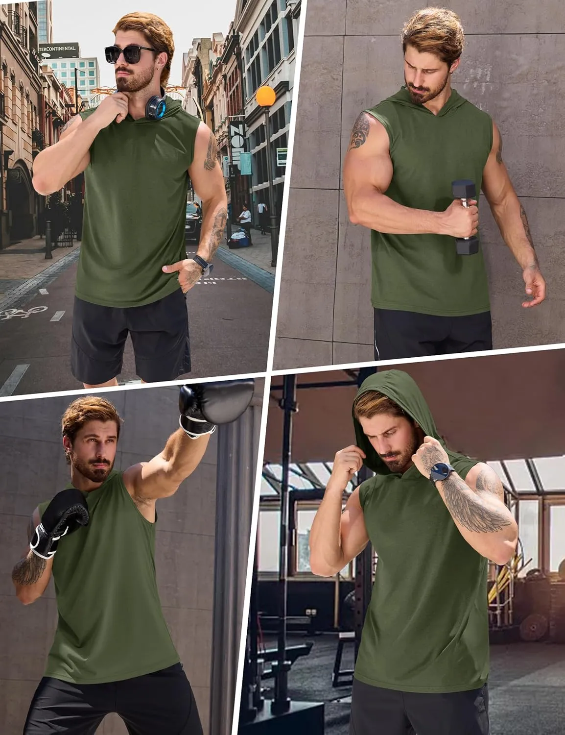 Cotrasen Men's UPF 50  Cotton Hooded Tank Top Sleeveless Hoodie Lightweight Casual Gym Workout Shirt Cooling Muscle Tee Shirt
