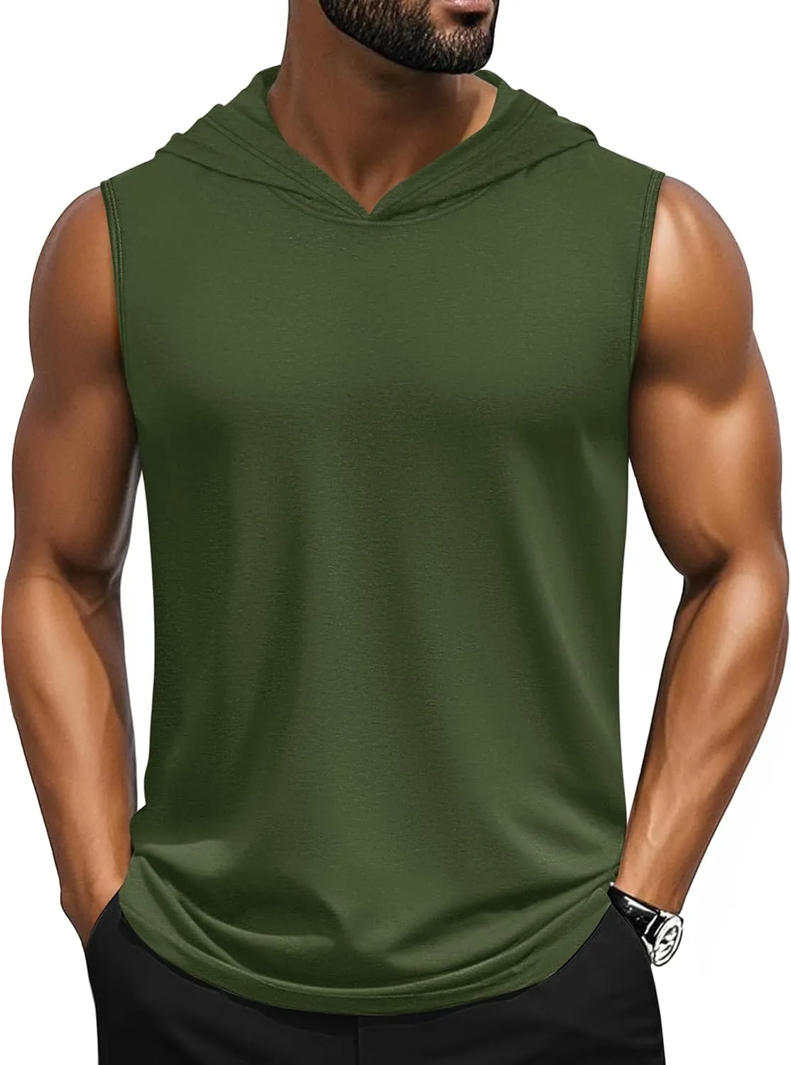 Cotrasen Men's UPF 50  Cotton Hooded Tank Top Sleeveless Hoodie Lightweight Casual Gym Workout Shirt Cooling Muscle Tee Shirt