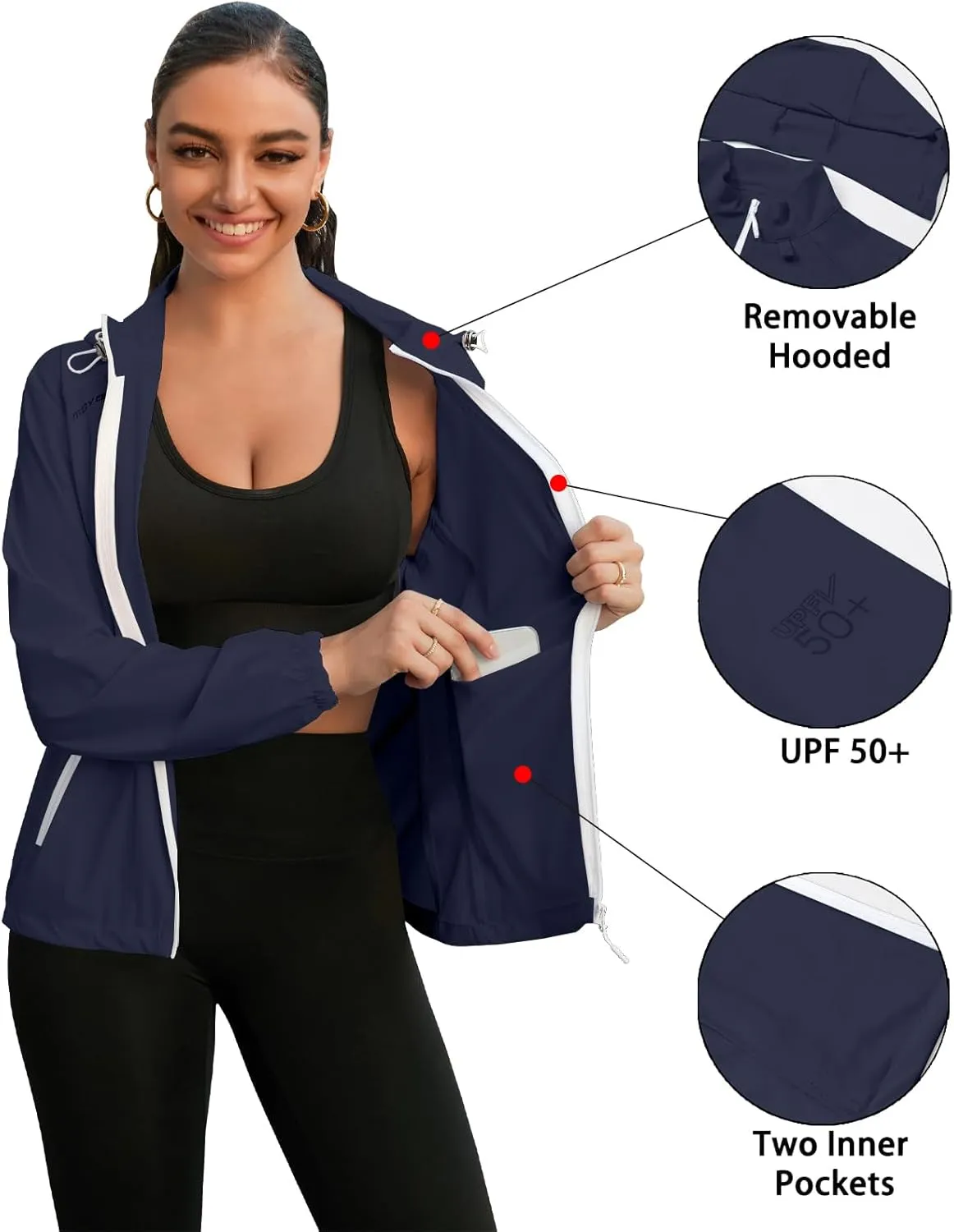 Cromoncent Women's UPF 50  Sun Protection Jacket Hooded Cooling Shirt for Women with Pocket