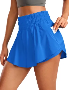 CRZ YOGA Athletic Shorts for Women High Waisted Flowy Ruffle Skirt Overlay for Workout Running Tennis with Zip Pocket
