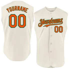 Custom Cream Orange-Kelly Green Authentic Sleeveless Baseball Jersey