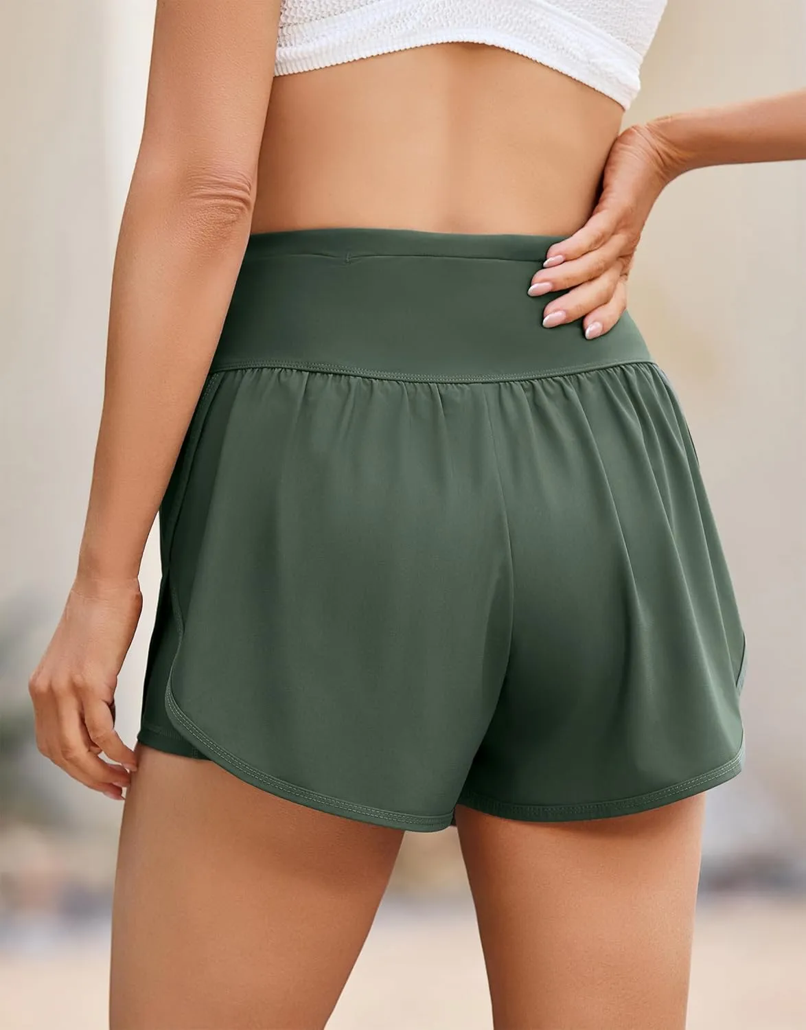 difficort Womens Board Shorts with Compression Liner High Waisted Swim Beach Swimming Shorts with Waist Zipper Pockets