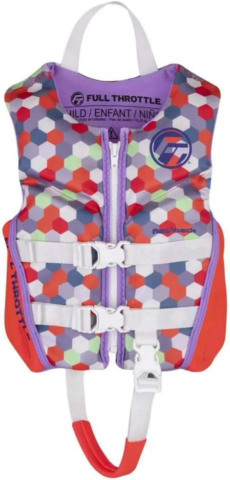 Full Throttle Child Rapid Dry Flex Back Life Jacket, Pink