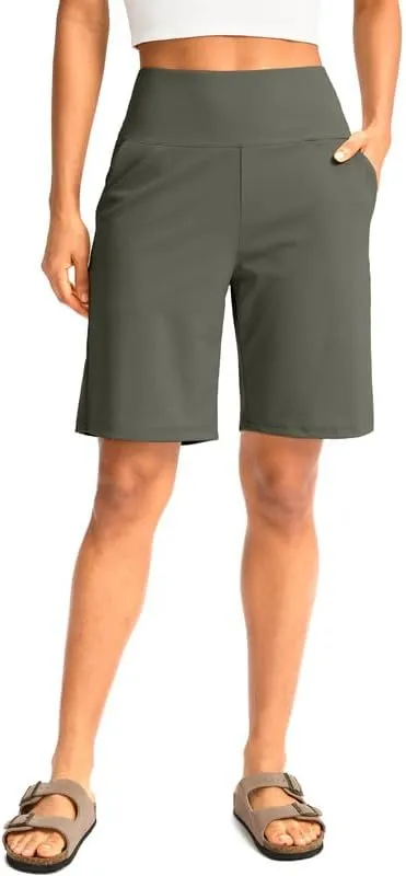 G Gradual Women's Bermuda Long Shorts with Pockets 9" High Waisted Knee Length Shorts for Women Walking Athletic Workout