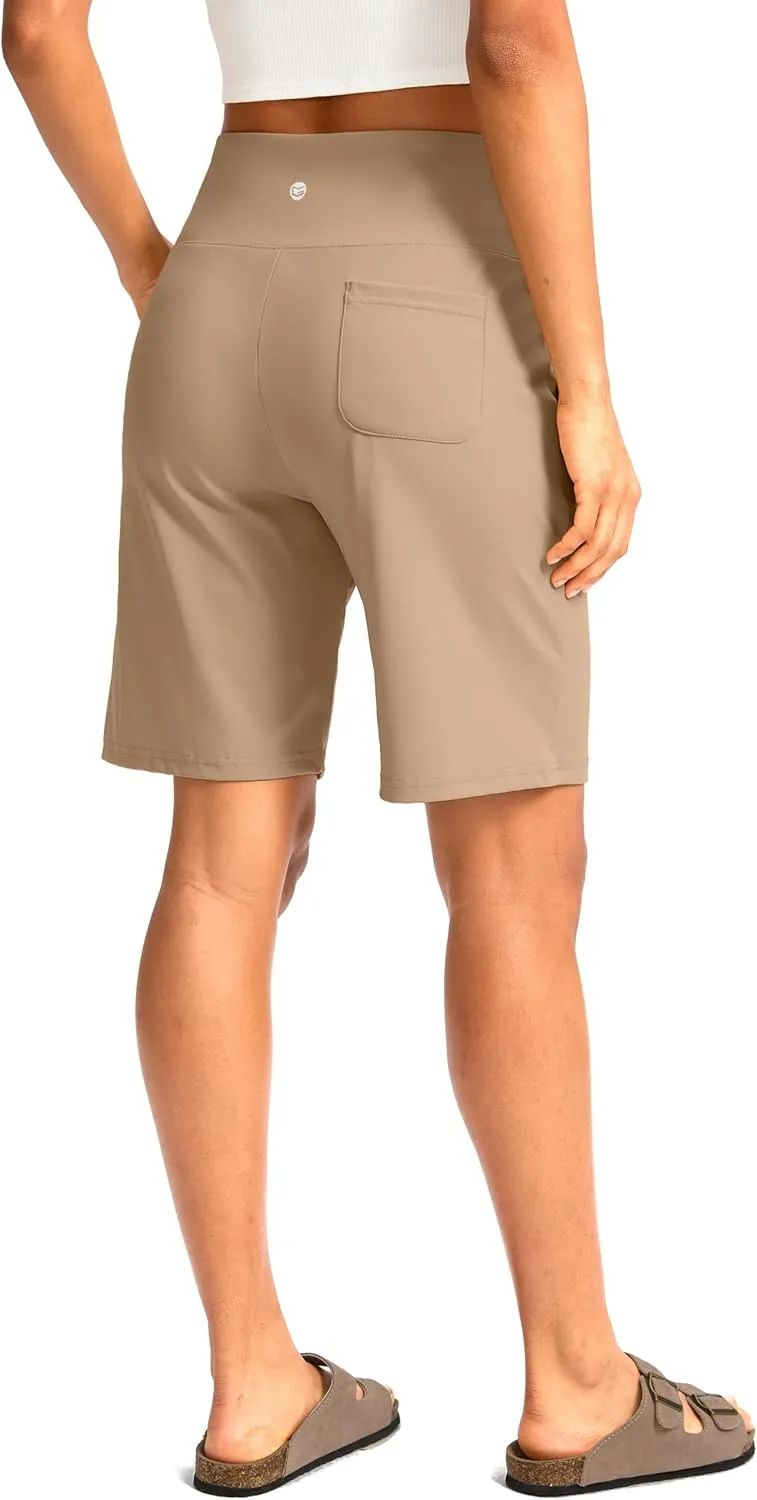 G Gradual Women's Bermuda Long Shorts with Pockets 9" High Waisted Knee Length Shorts for Women Walking Athletic Workout