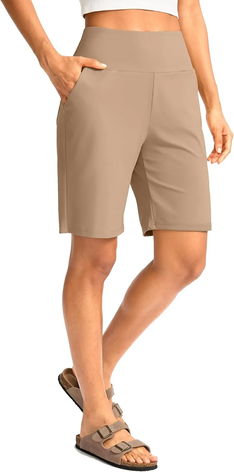 G Gradual Women's Bermuda Long Shorts with Pockets 9" High Waisted Knee Length Shorts for Women Walking Athletic Workout