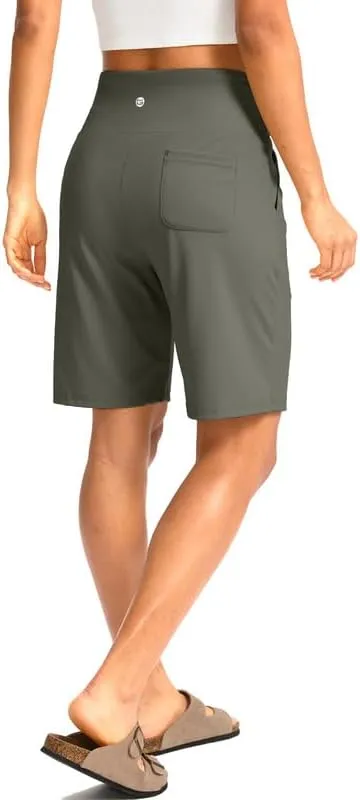 G Gradual Women's Bermuda Long Shorts with Pockets 9" High Waisted Knee Length Shorts for Women Walking Athletic Workout