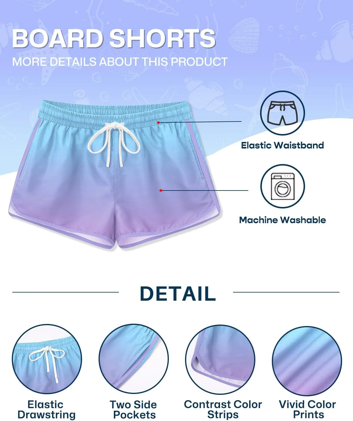 Girls 4th of July Summer Elastic Waist Beach Swim Shorts Quick Dry American Flag Swim Trunks with Pockets 5-14 Years