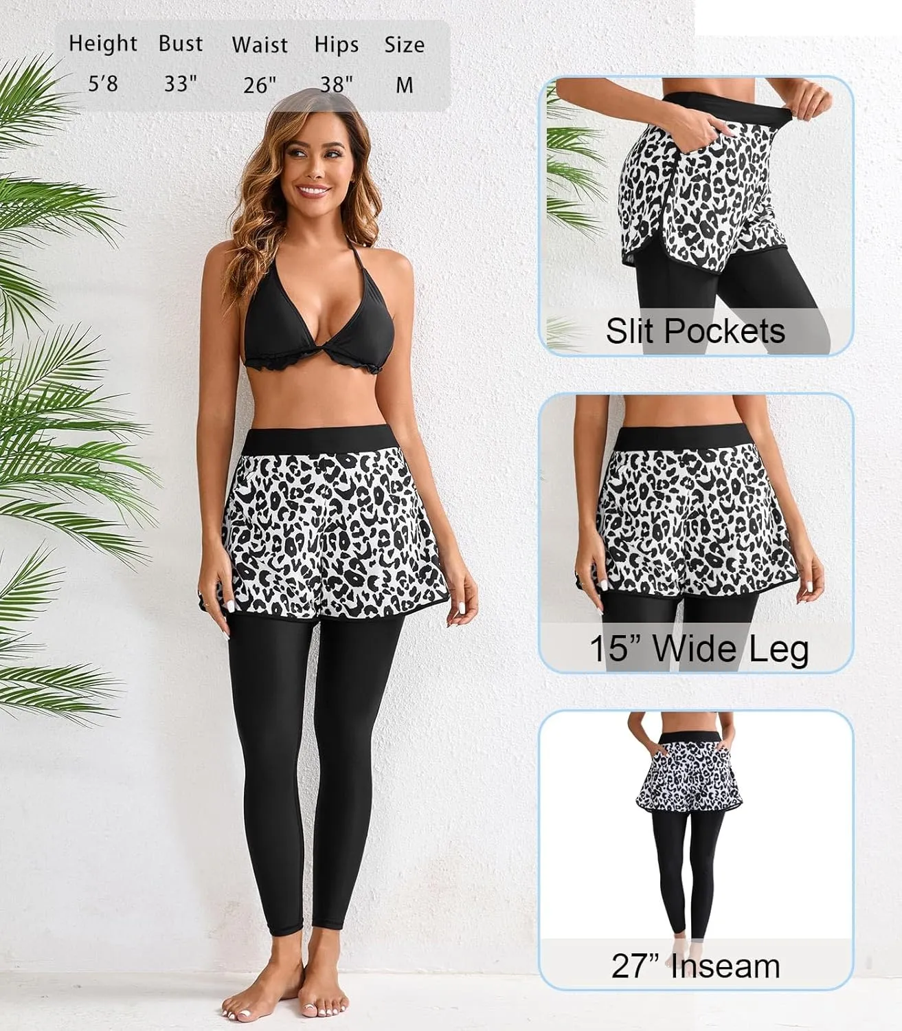 Halcurt Womens Swim Pants with Shorts 27" Swim Leggings Pockets Board Shorts Rash Guard Pants