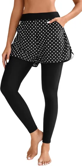 Halcurt Womens Swim Pants with Shorts 27" Swim Leggings Pockets Board Shorts Rash Guard Pants