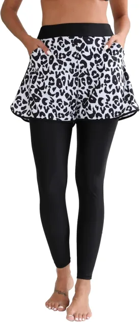 Halcurt Womens Swim Pants with Shorts 27" Swim Leggings Pockets Board Shorts Rash Guard Pants