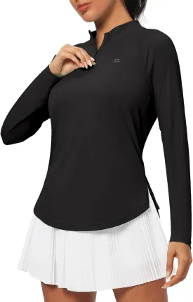 Heathyoga Womens Long Sleeve Workout Tops Golf Shirts for Woman UPF 50  UV Sun Protection SPF Shirts Quarter Zip Pullover