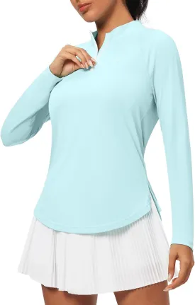 Heathyoga Womens Long Sleeve Workout Tops Golf Shirts for Woman UPF 50  UV Sun Protection SPF Shirts Quarter Zip Pullover