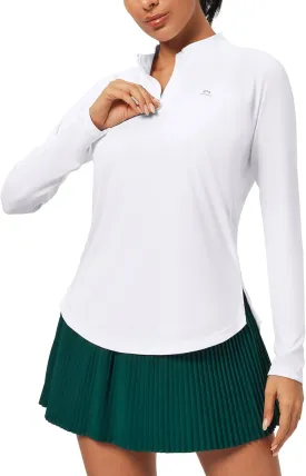 Heathyoga Womens Long Sleeve Workout Tops Golf Shirts for Woman UPF 50  UV Sun Protection SPF Shirts Quarter Zip Pullover