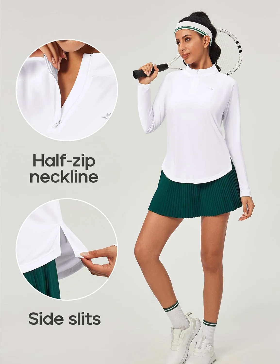 Heathyoga Womens Long Sleeve Workout Tops Golf Shirts for Woman UPF 50  UV Sun Protection SPF Shirts Quarter Zip Pullover
