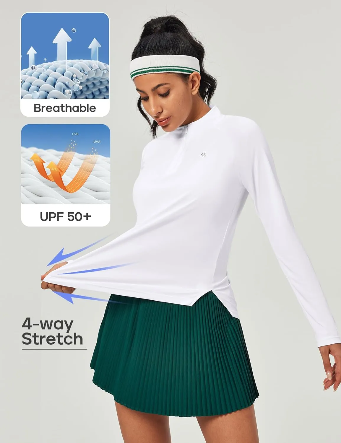 Heathyoga Womens Long Sleeve Workout Tops Golf Shirts for Woman UPF 50  UV Sun Protection SPF Shirts Quarter Zip Pullover
