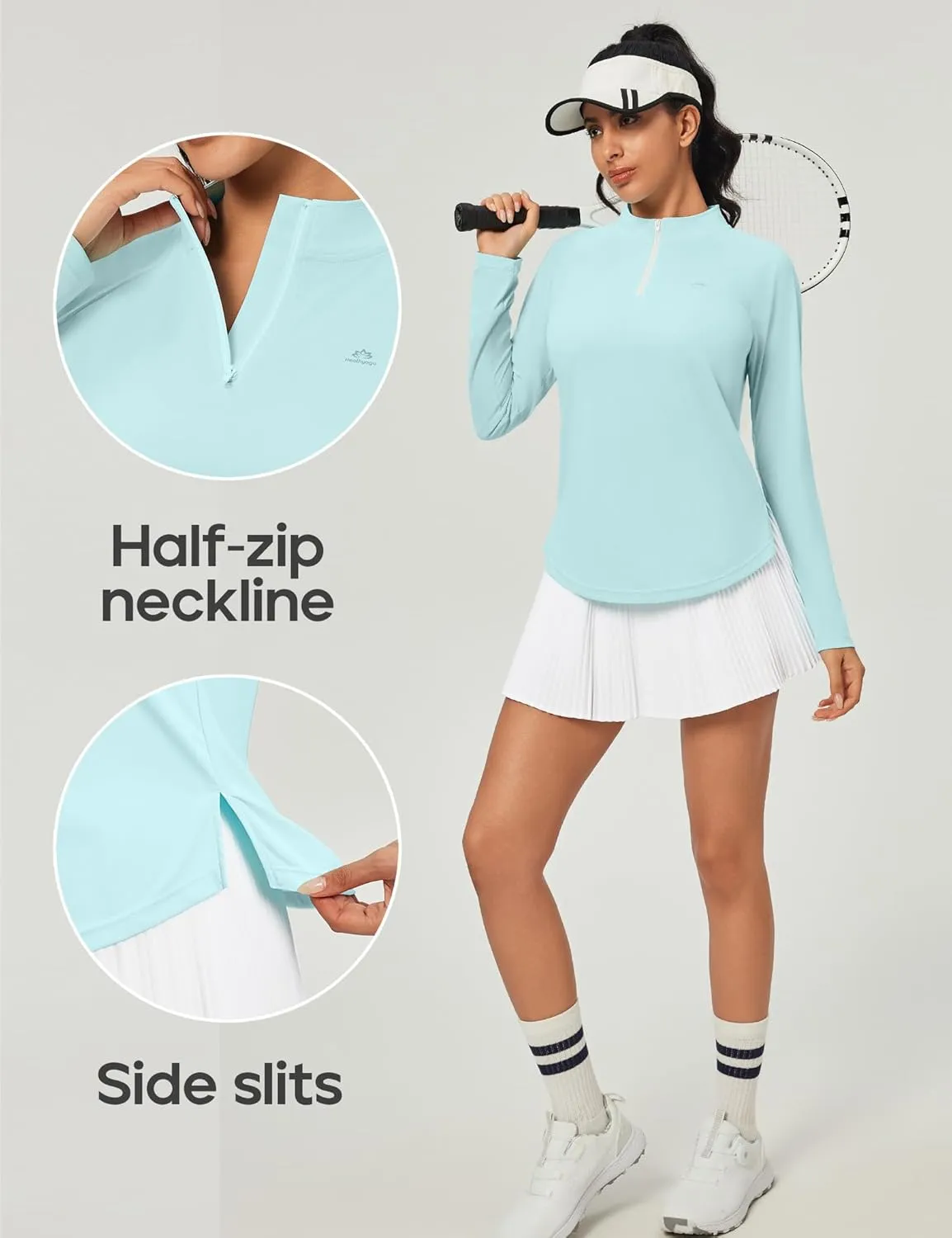 Heathyoga Womens Long Sleeve Workout Tops Golf Shirts for Woman UPF 50  UV Sun Protection SPF Shirts Quarter Zip Pullover