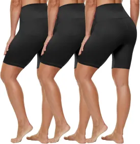 HLTPRO 3 Pack Plus Size Biker Shorts with Pockets for Women (S-4XL)- 8"/5"/3" High Waist Tummy Control Shorts for Yoga