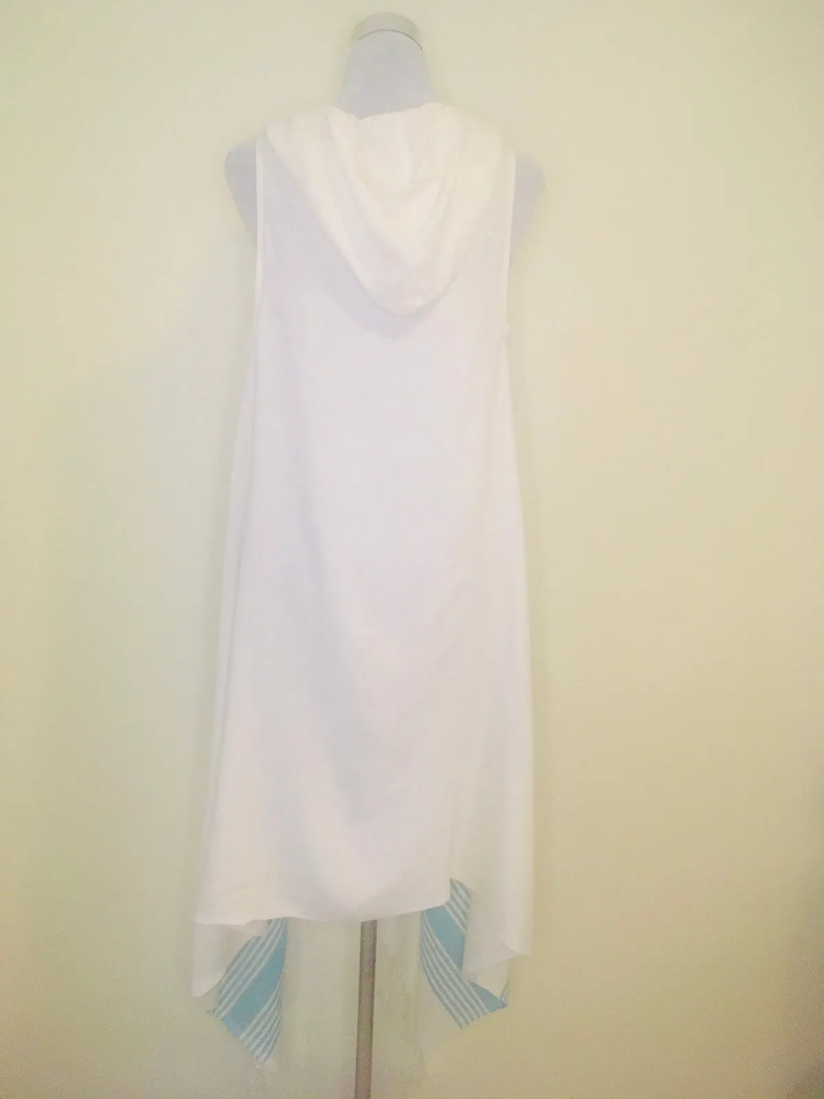 Hooded Sleeveless Peshtemal Cover Up - Blue Green Stripe