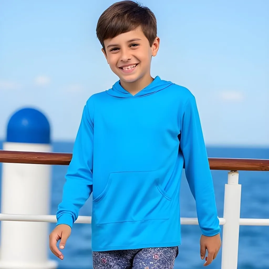 INGEAR Boys' Rash Guard Long Sleeve UPF 50  UV Protection Swim Shirt, Hooded Sun Shirt, Quick Dry Fishing Shirt for Kids