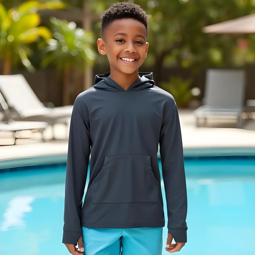 INGEAR Boys' Rash Guard Long Sleeve UPF 50  UV Protection Swim Shirt, Hooded Sun Shirt, Quick Dry Fishing Shirt for Kids