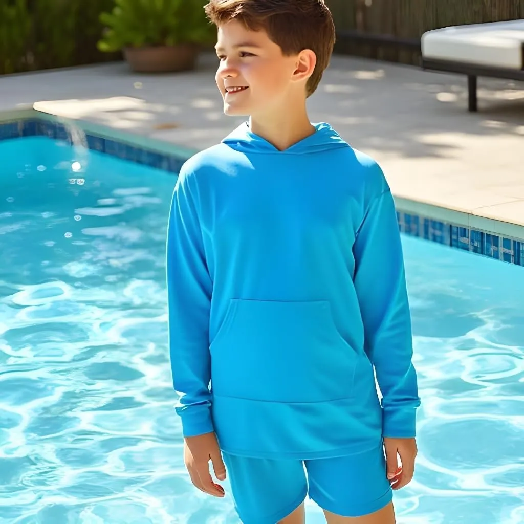 INGEAR Boys' Rash Guard Long Sleeve UPF 50  UV Protection Swim Shirt, Hooded Sun Shirt, Quick Dry Fishing Shirt for Kids