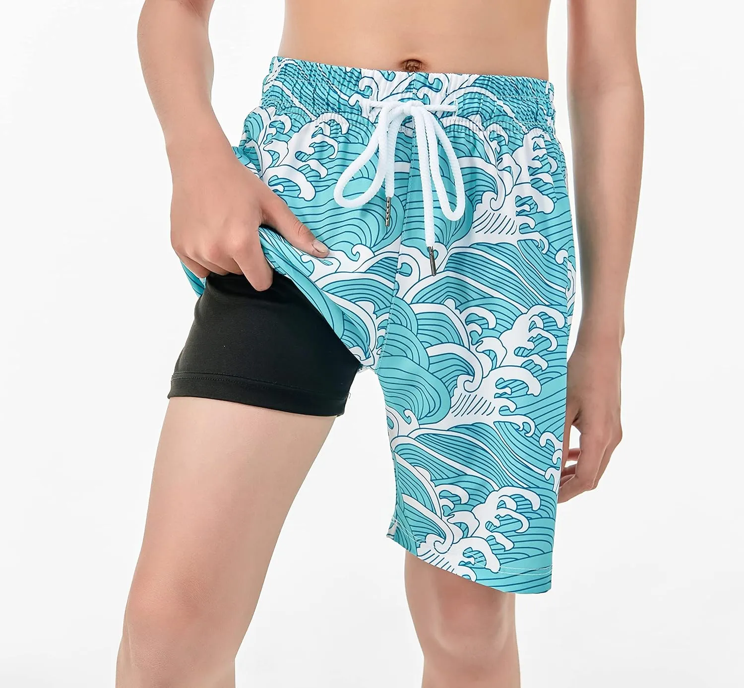 IRELIA Boys Swim Trunks with Boxer Brief Liner Compression Swimming Shorts Quick Dry Swimwear