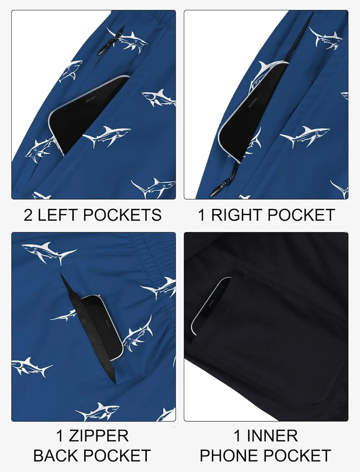 Lzzidou Mens Board Shorts with Compresssion Liner 7 Inch Inseam Swim Trunks Quick Dry Bathing Suit with Zipper Pockets