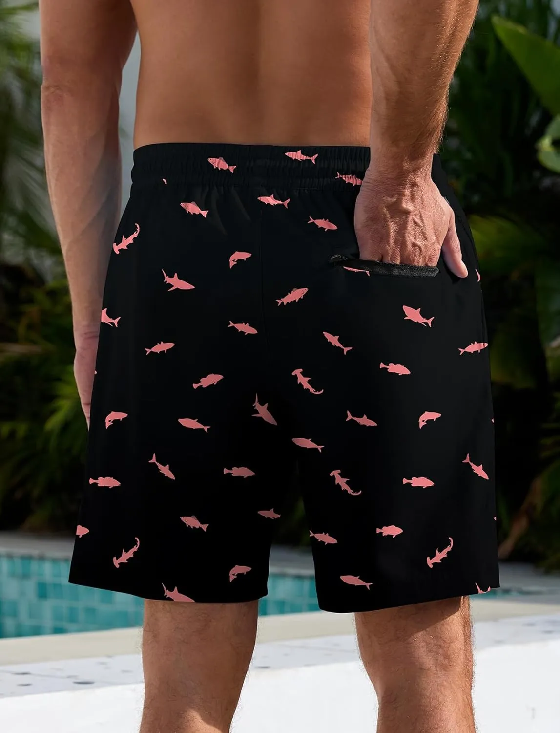 Lzzidou Mens Board Shorts with Compresssion Liner 7 Inch Inseam Swim Trunks Quick Dry Bathing Suit with Zipper Pockets