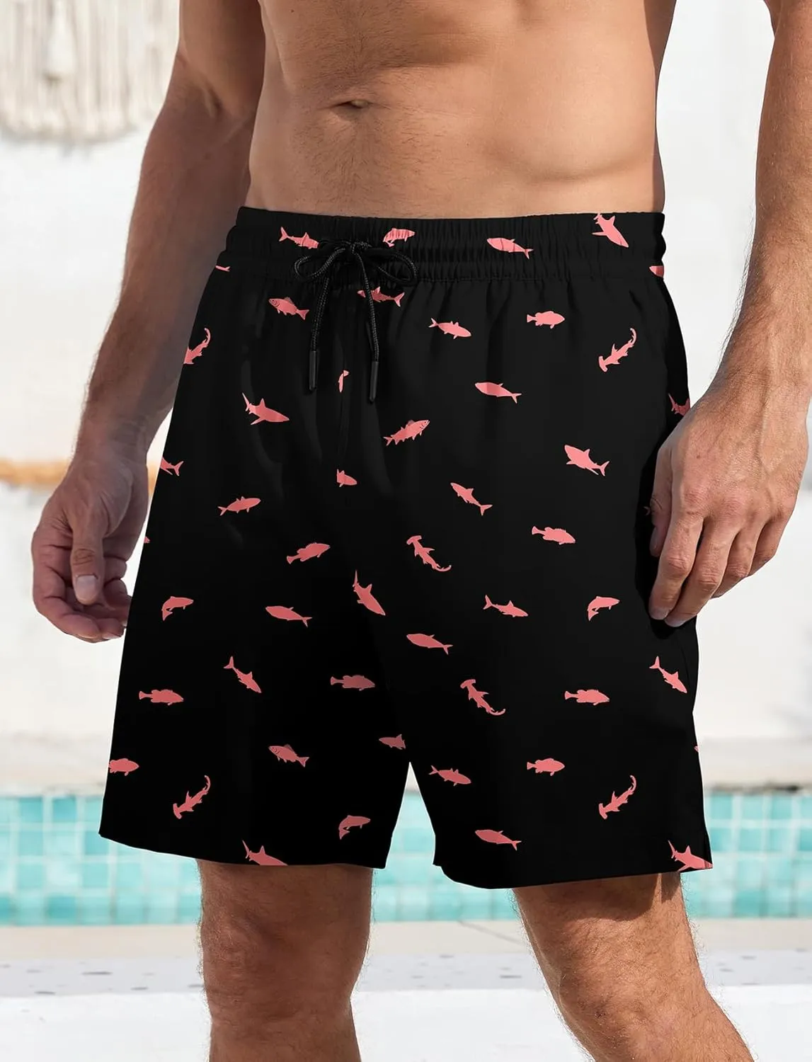 Lzzidou Mens Board Shorts with Compresssion Liner 7 Inch Inseam Swim Trunks Quick Dry Bathing Suit with Zipper Pockets