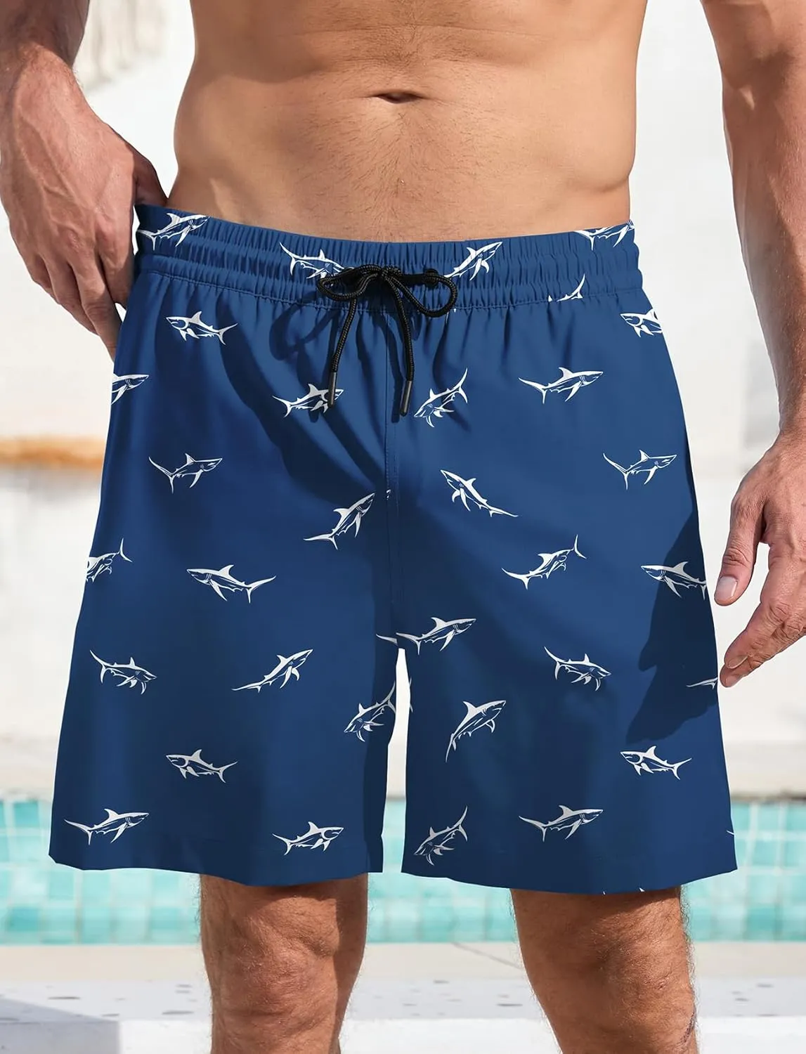 Lzzidou Mens Board Shorts with Compresssion Liner 7 Inch Inseam Swim Trunks Quick Dry Bathing Suit with Zipper Pockets