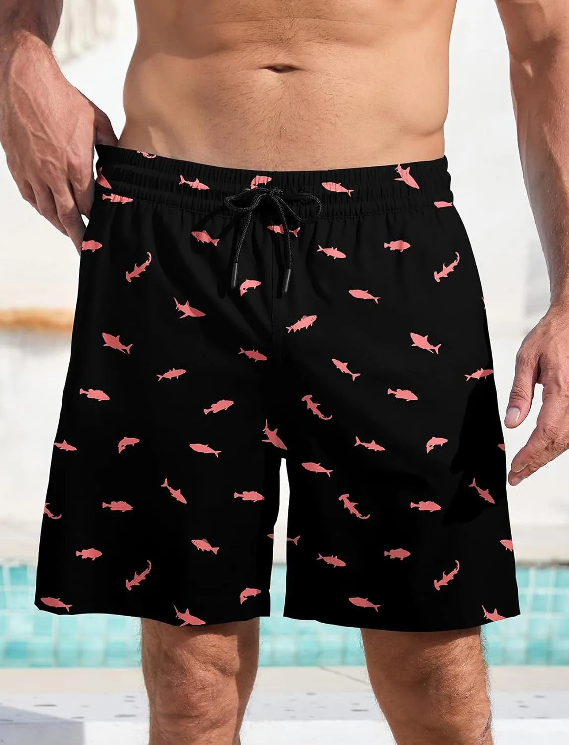 Lzzidou Mens Board Shorts with Compresssion Liner 7 Inch Inseam Swim Trunks Quick Dry Bathing Suit with Zipper Pockets