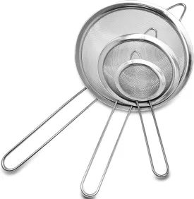 Makerstep Set of 3 Stainless Steel Fine Mesh Strainers Graduated Sizes 3.38", 5.5", 7.87" Strainer Wire Sieve Sifter with Sturdy Handle for Kitchen Gadgets Tools - New Home Kitchen Essentials