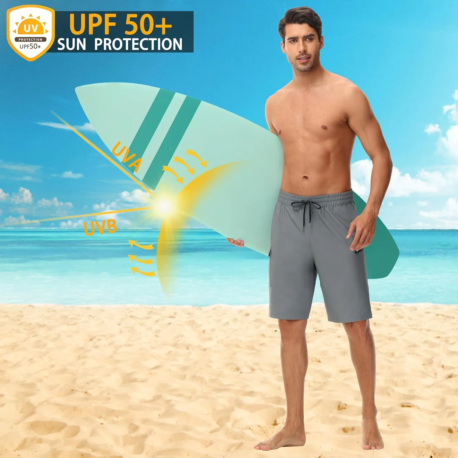 Men's 9" Swim Trunks No Liner - Quick Dry Long Board Shorts Bathing Suit Surf Beach Shorts with Zipper Pockets UPF50 