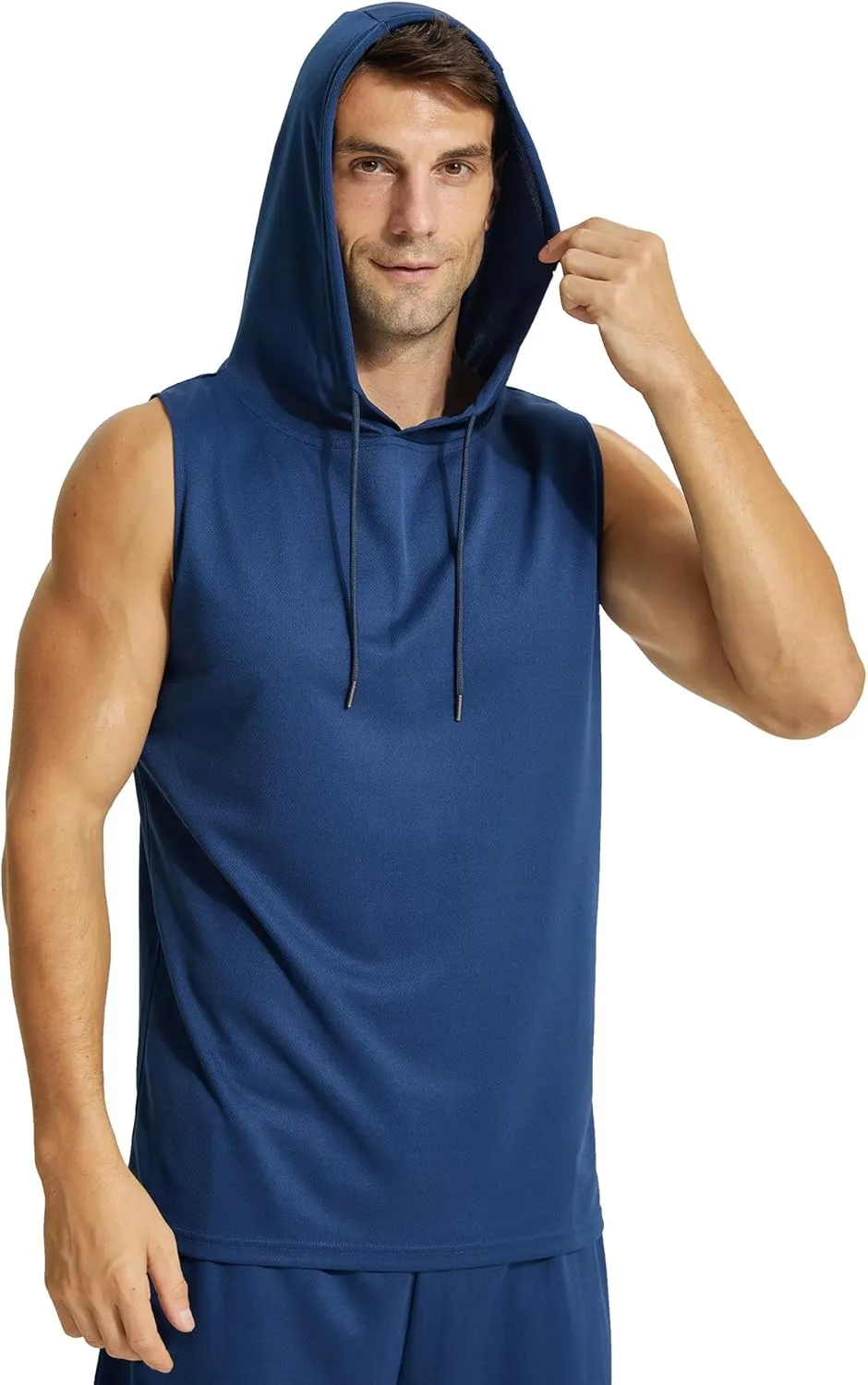 Mens Active Workout Hooded Tank Tops Sleeveless Quick Dry, Athletic Running Trainning Cut Off Muscle Gym Shirt