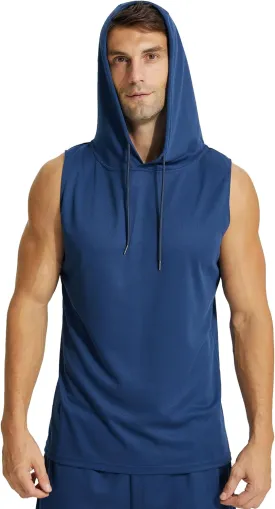 Mens Active Workout Hooded Tank Tops Sleeveless Quick Dry, Athletic Running Trainning Cut Off Muscle Gym Shirt