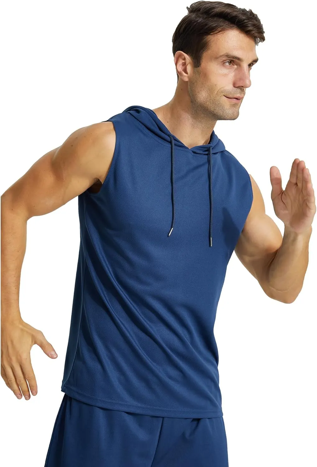 Mens Active Workout Hooded Tank Tops Sleeveless Quick Dry, Athletic Running Trainning Cut Off Muscle Gym Shirt