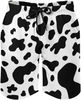 Mens Cow Print Beach Board Shorts Swim Trunks with Mesh Lining