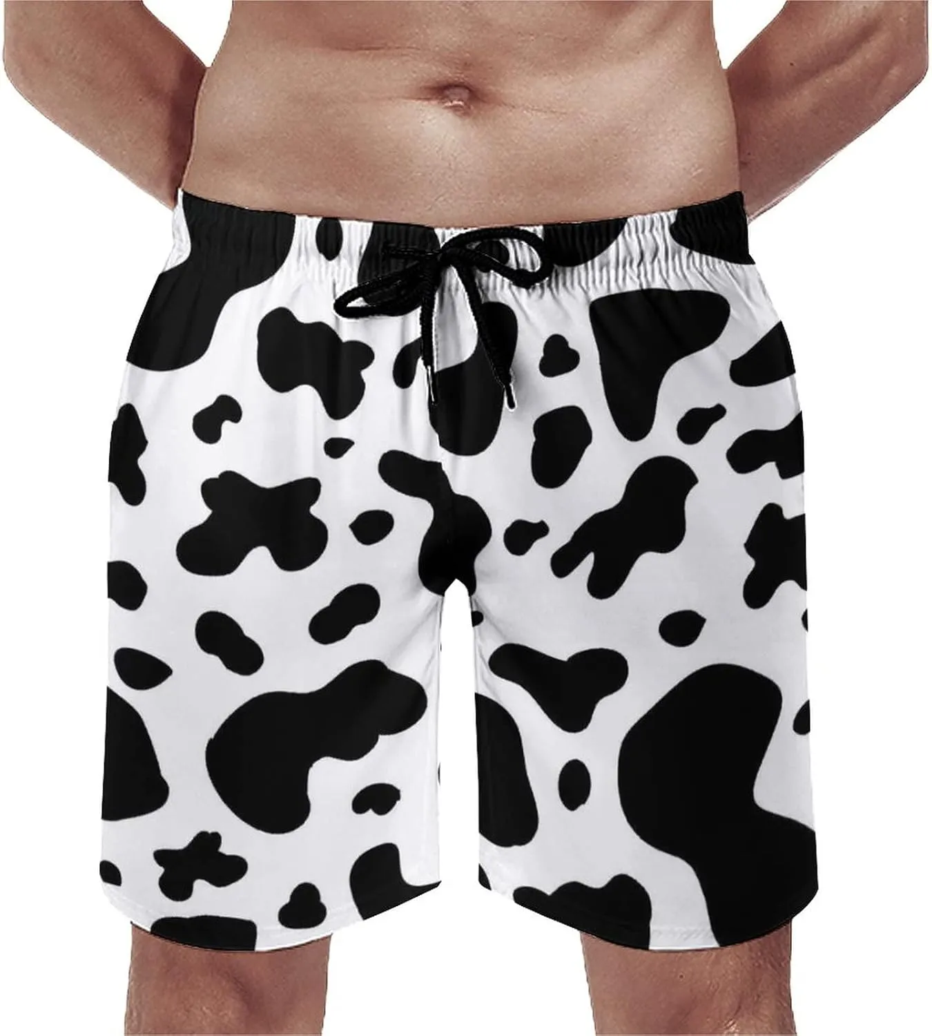 Mens Cow Print Beach Board Shorts Swim Trunks with Mesh Lining