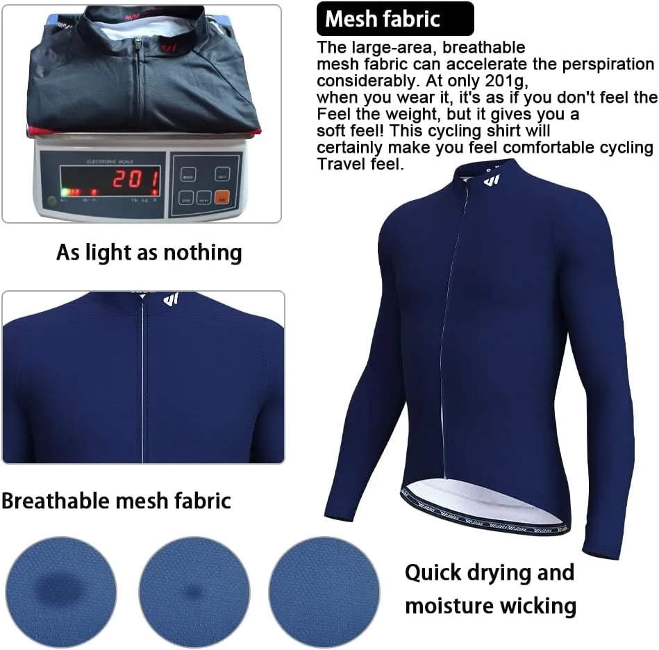 Men's Cycling Jerseys Long Sleeve Bike Biking Shirts Full Zip with Pockets Road Bicycle Clothing
