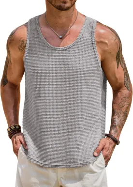 Mens Hollow Out Tank Top See Through Sleeveless Crochet Shirt Summer Vcation Beach Muscle Knit Vest (S-XXL)